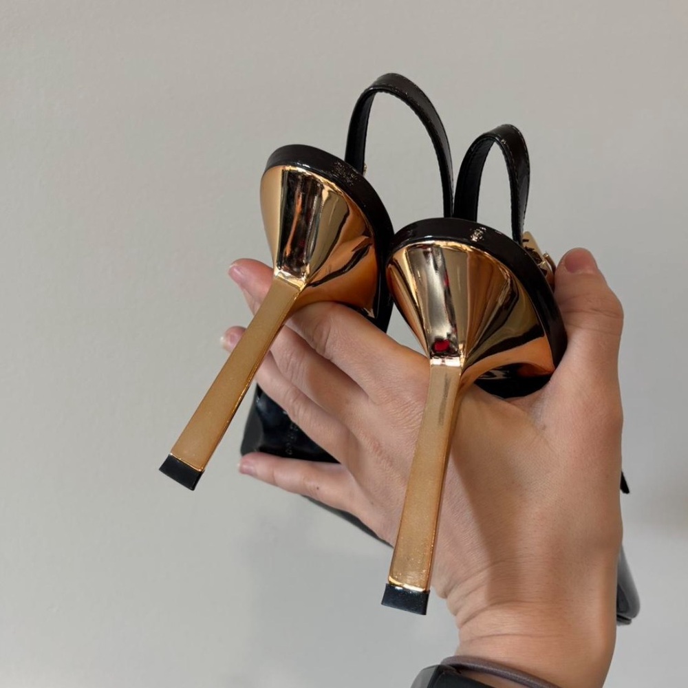 Schutz chocolate brown Patent Leather Slingback Pumps with Gold Heel Sz 8 - Picture 5 of 7